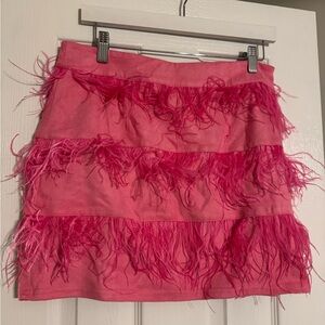 Vibrant Pink Feathered Mini Skirt
